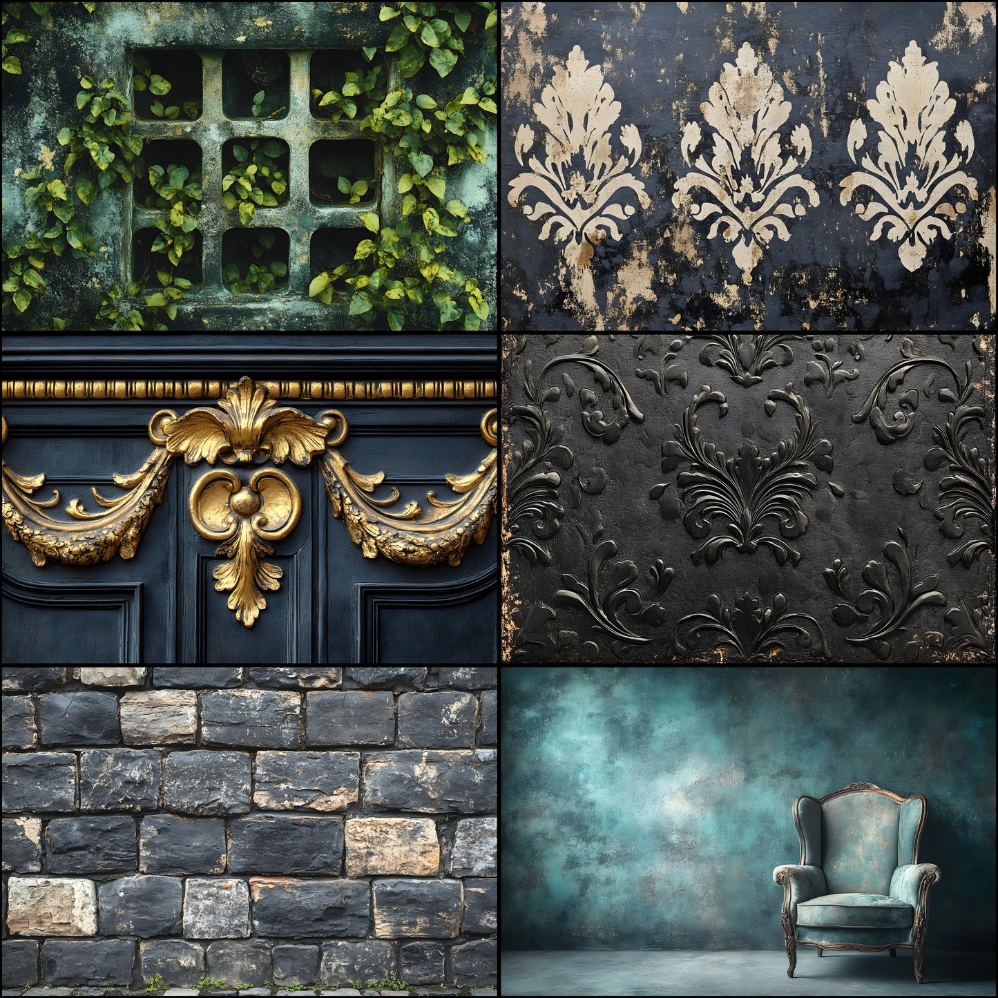 Vintage Black Textured Wall Digital Backdrop, Dark Photography Background for Portrait, Moody Fine Art Texture