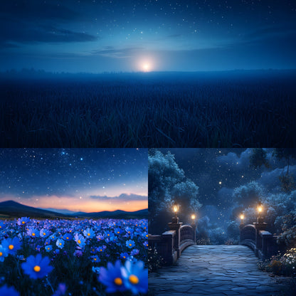 Starry Night Digital Backdrop Bundle, Dreamy Backgrounds for Photography, Celestial Photo Overlays, Magical Night Sky Scenes, LBXD