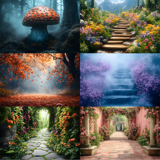 Alice in Wonderland Backdrop Set, Fantasy Storybook Digital Backgrounds for Photography, Whimsical Party Photo Booth, Images