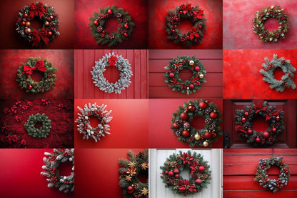 Christmas Wreath Scene Backdrops - Festive Holiday Photo Overlays for Digital Artists  Photographers 00x00px PNGs Commercial Use