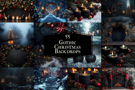 Gothic Christmas Backdrops, Black Christmas Backdrop, Gothic Festive Dark Hue Christmas Photography Backgrounds, Photoshop - 3:2 Ratio