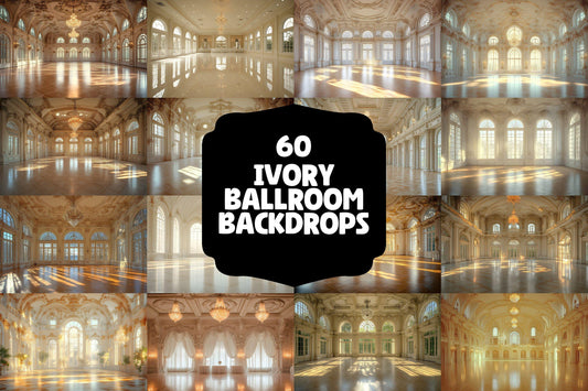 Ivory Ballroom Digital Backdrops - Grand Palace & Fantasy Wedding Photography Backgrounds - Instant Download Photo Props