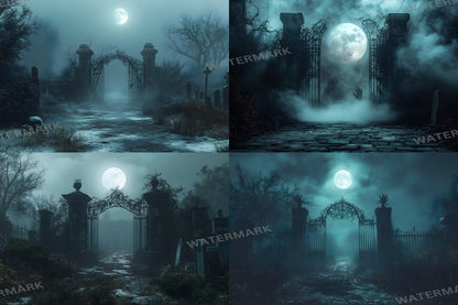 Spooky Graveyard Gate Backdrop | Gothic Digital Background | Halloween Photography Scene
