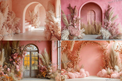 Pink Boho maternity digital backdrop room minimal arches backdrop maternity overlays, pink textures boho digital backdrop wedding studio