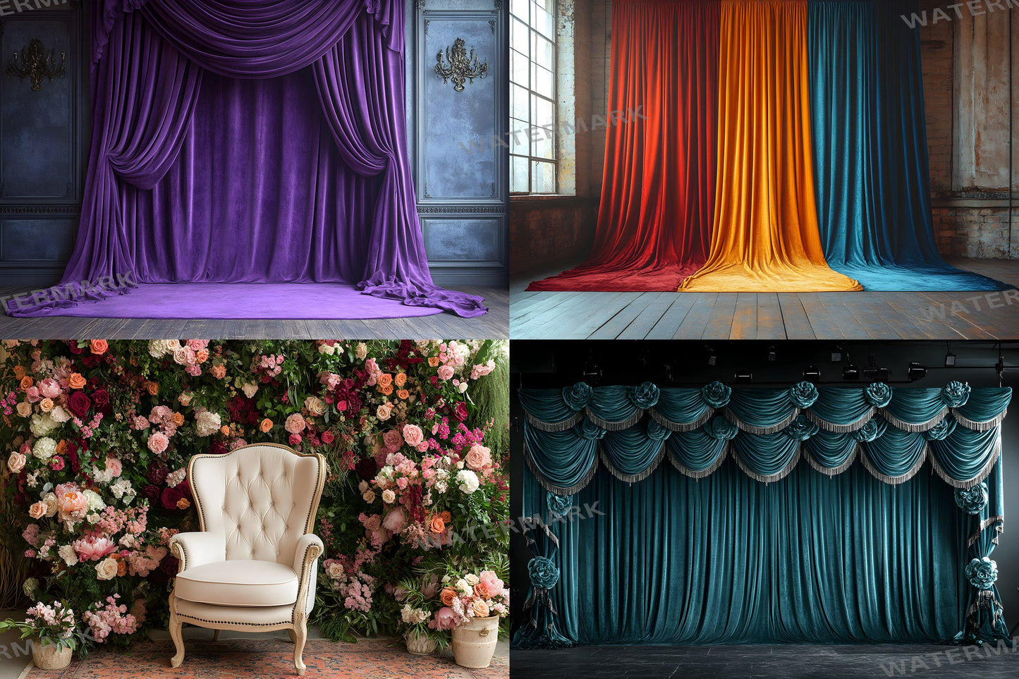Velvet Elegance Backdrops | Luxurious Digital Backgrounds | Opulent Vintage Room Photography Backdrops | Wedding & Maternity Backdrops
