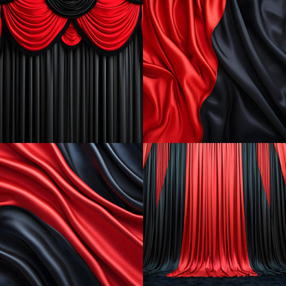 Scarlet Red Black Drapes Photography Backdrop, Digital Background for Portrait, Elegant Photo Booth, Studio Prop