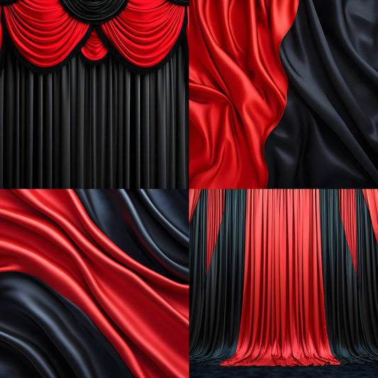 Scarlet Red Black Drapes Photography Backdrop, Digital Background for Portrait, Elegant Photo Booth, Studio Prop