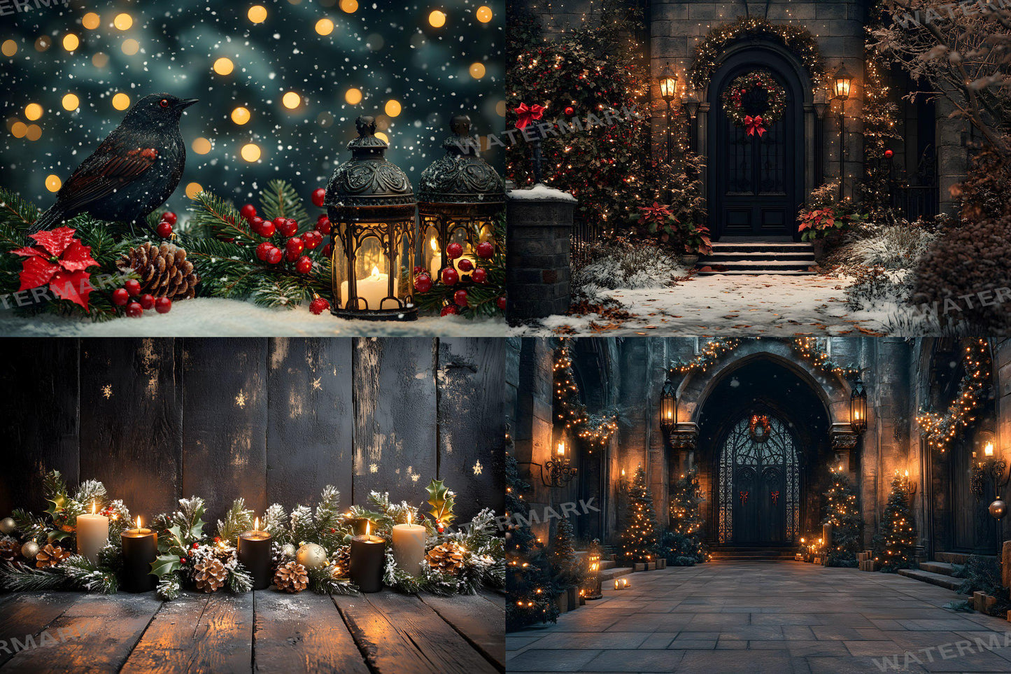 Gothic Christmas Backdrops, Black Christmas Backgrounds, Gothic Festive Dark Hue Xmas, Photography, Photoshop - 3:2 Ratio - 00x00px