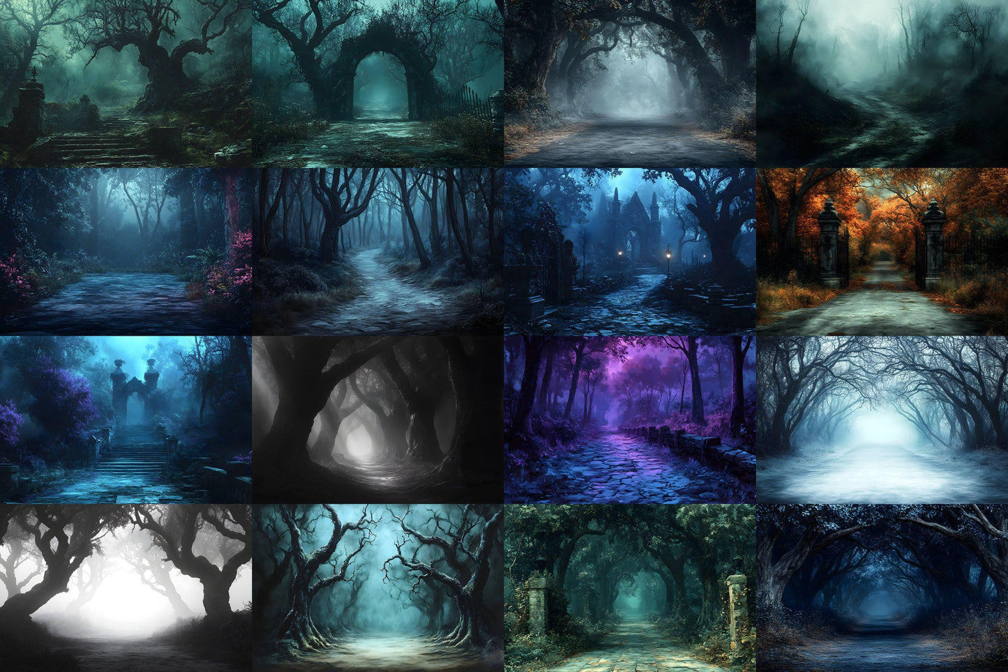 Spooky Forest Backdrops, Haunted Forest Backgrounds, Halloween Digital Scenes for Photoshop, Eerie Photography Overlays