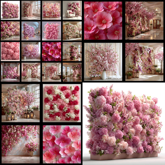 Pink Hydrangea Flower Wall Photography Backdrop, Floral Wedding Background, Digital Photo Booth Prop, Springtime Portrait, Square Image for Social Media