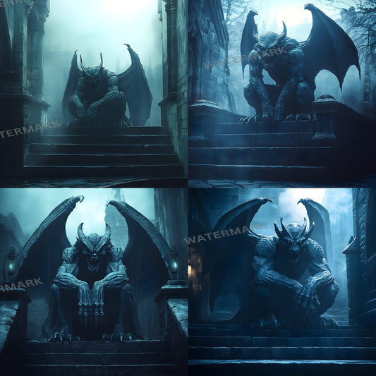Gothic Gargoyle Digital Backdrops - Dark Fantasy Medieval Castle Scenes - Spooky Photo Composite Overlays - Halloween Gothic Backgrounds