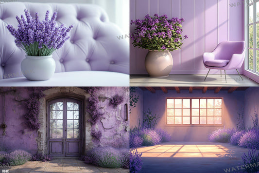 Vintage Studio Lavender Backdrops - Elegant Purple Photography Backgrounds - Floral Interior Scenes - Digital Download - Purple Backdrop Set