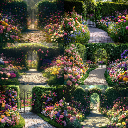 Whimsical Flower Garden Digital Backdrop, Lush Floral Backgrounds, Photography, Fantasy Photo Overlays, Springtime Scene