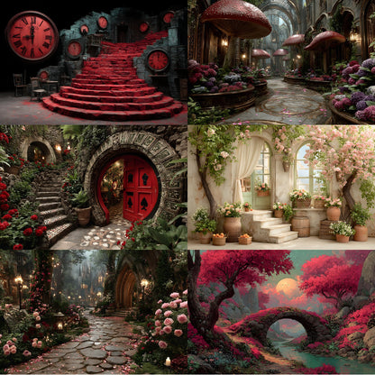 Alice in Wonderland Backdrop Set, Whimsical Digital Backgrounds for Photography, Storybook Theme, Dreamy Photo Prop, Party Decor