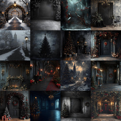 Gothic Christmas Backdrops, Digital Backdrop, Christmas Backdrop, Gothic Dark Festive Digital Download Black Christmas Backgrounds