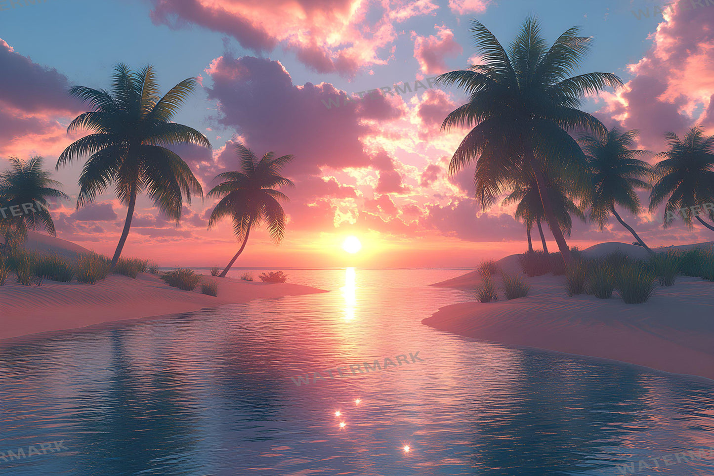 Desert Oasis Backdrops | Desert Backdrop | Tropical Sunset Photoshop Background | Warm Sand Beach Scene | Photography Digital Backdrop