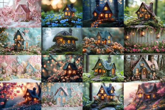 Ethereal Fairy House Backdrops - Warm Aesthetic Digital PNGs 00x00px for Artists Photographers  Designers