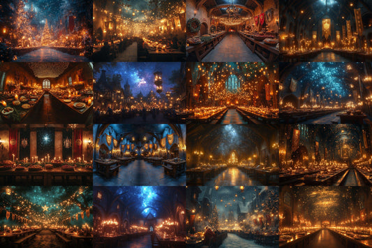 Great Hall Banquet Digital Backdrop - Great Hall at Wizarding School of Witchcraft & Wizardry Photography Background - Photo Composites