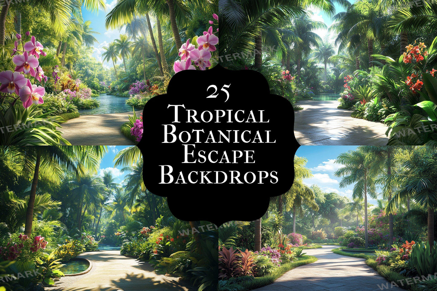 Lush Tropical Botanical Escape Backdrop: PNGs for Commercial Photography, Rich Rainforest Setting, Immersive Digital Backdrops