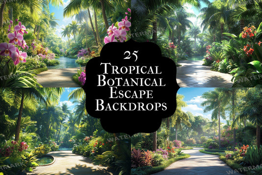 Lush Tropical Botanical Escape Backdrop: PNGs for Commercial Photography, Rich Rainforest Setting, Immersive Digital Backdrops