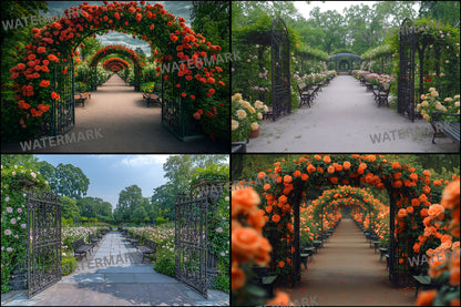 Victorian Rose Garden Digital Backdrop, Enchanted Enclosure Background, Floral Photography Prop, Scene, Fairytale Portrait Image