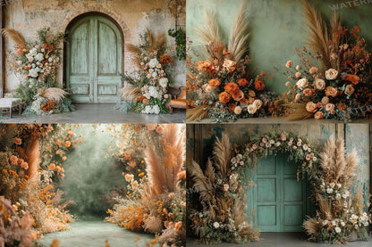 Boho Olive Arch Photography Backdrops for Digital Artists  Photographers - Warm Inviting Aesthetic - Commercial Use Allowed