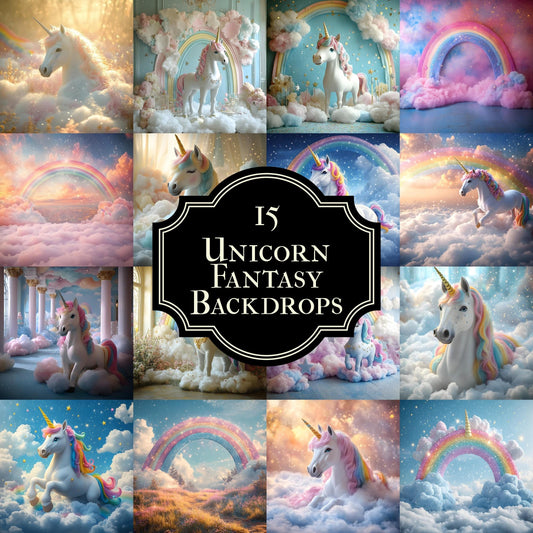Unicorn Fantasy Backdrops - Magical Enchanted Clouds, Mythical Digital Backgrounds, Photoshop Overlay - Portraits, Photography Background