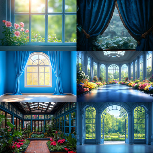 Royal Blue Interior Digital Backdrop, Vintage Photography Background, Elegant Portrait Scene, High-Resolution Download for Photographers