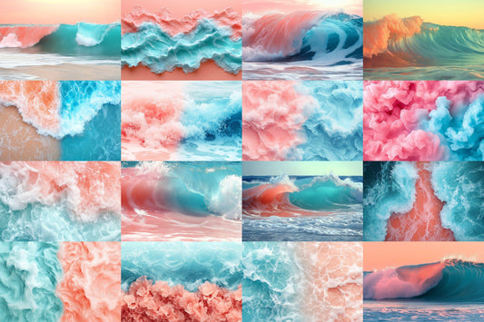Coral Aqua Ocean Wave Backgrounds ��������� Coastal-Themed Photoshop Backdrops for Beach Photography, Editing & Water-Inspired Overlays