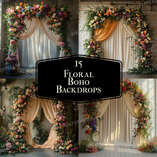 Floral Boho Digital Photography Backdrops Set - 1Master Overlays for Portraits - 11 Ratio 96x96px PBP9