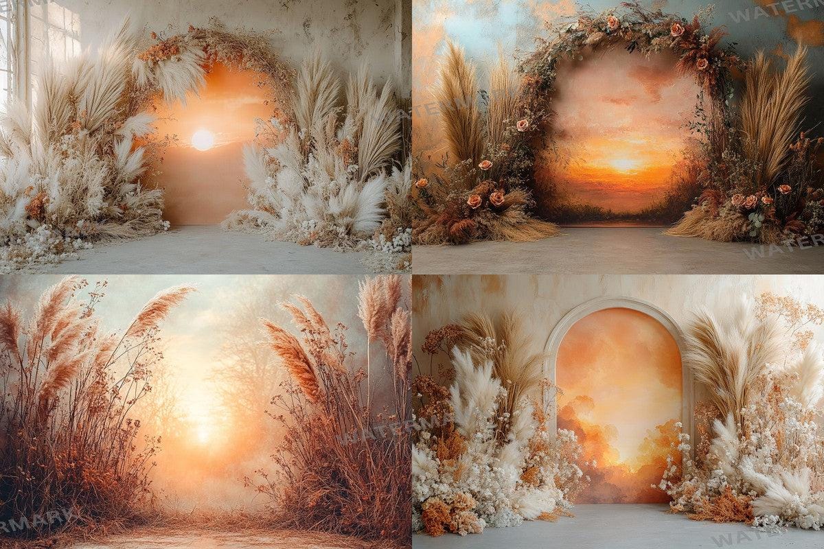 Boho Background - Sunset Arch Photography Backdrops - 8Warm Aesthetic PNGs for Digital Art  & Photography - Commercial Use