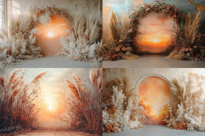 Boho Background - Sunset Arch Photography Backdrops - 8Warm Aesthetic PNGs for Digital Art  & Photography - Commercial Use