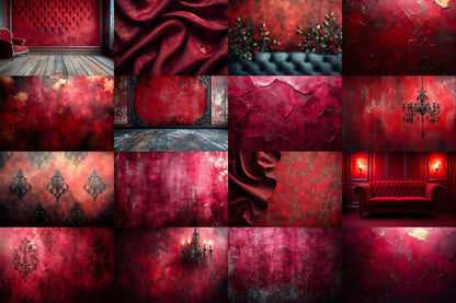 Crimson Velvet Backdrops, Rich Red Fabric Texture Digital Background, Luxurious Moody Romantic Studio Photo Booth Prop, Elegant Drapes