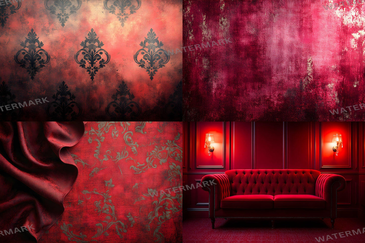 Crimson Velvet Backdrops, Rich Red Fabric Texture Digital Background, Luxurious Moody Romantic Studio Photo Booth Prop, Elegant Drapes