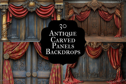 Antique Carved Panels Digital Backdrops - 3High-Resolution PNGs 00x00px for Photography - Commercial Use Allowed