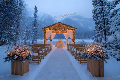 Snowy Mountain Wedding Backdrops - Romantic Alpine Digital Backgrounds