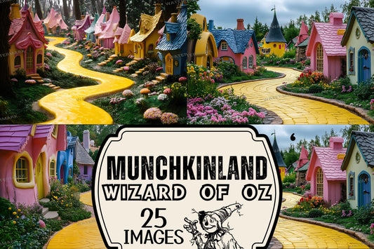 Munchkinland Wizard of Oz Backdrops - Whimsical Yellow Brick Road Photography Backgrounds - Fantasy Village Scenes | Dorothy Wizard of OZ
