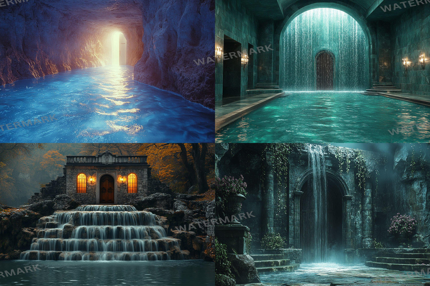 Fairy Waterfall Backdrops, Enchanted Cascades, Mystical Forest Falls, Dreamy Fantasy Streams, Magical Nature Digital Backgrounds