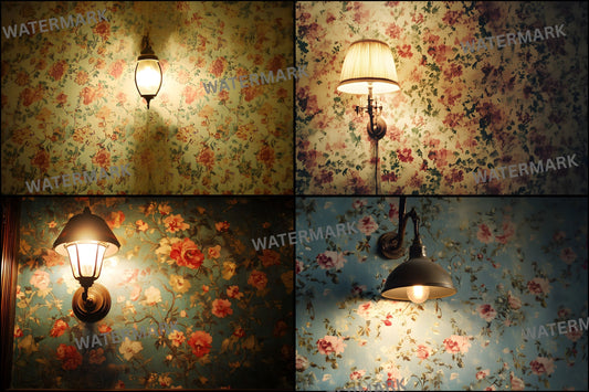Vintage Wallpaper Room Digital Backdrop, Photography Backgrounds, Antique Interior Photo Prop, High-Res Image Download
