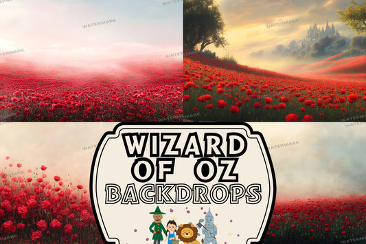 Wizard of Oz Poppy Field Backdrops ��������� Dreamy Red Floral Backgrounds for Photoshop, Fantasy Photography & Fairytale Photo Editing