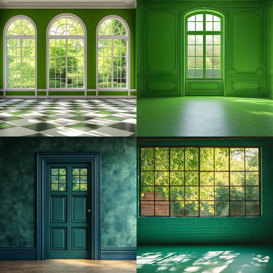 Royal Green Interior Backdrop Set, Photography Backgrounds, Digital Download for Photographers, Elegant Home Decor Photo Overlays