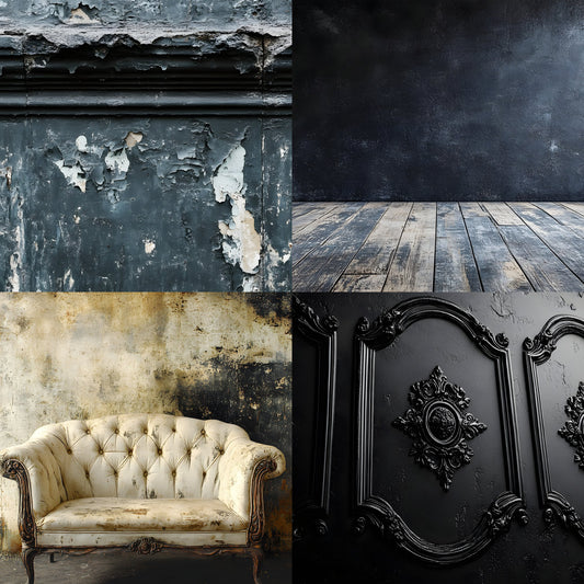 Vintage Black Textured Wall Digital Backdrop, Dark Photography Background for Portrait, Moody Fine Art Texture, Grunge Photo Prop