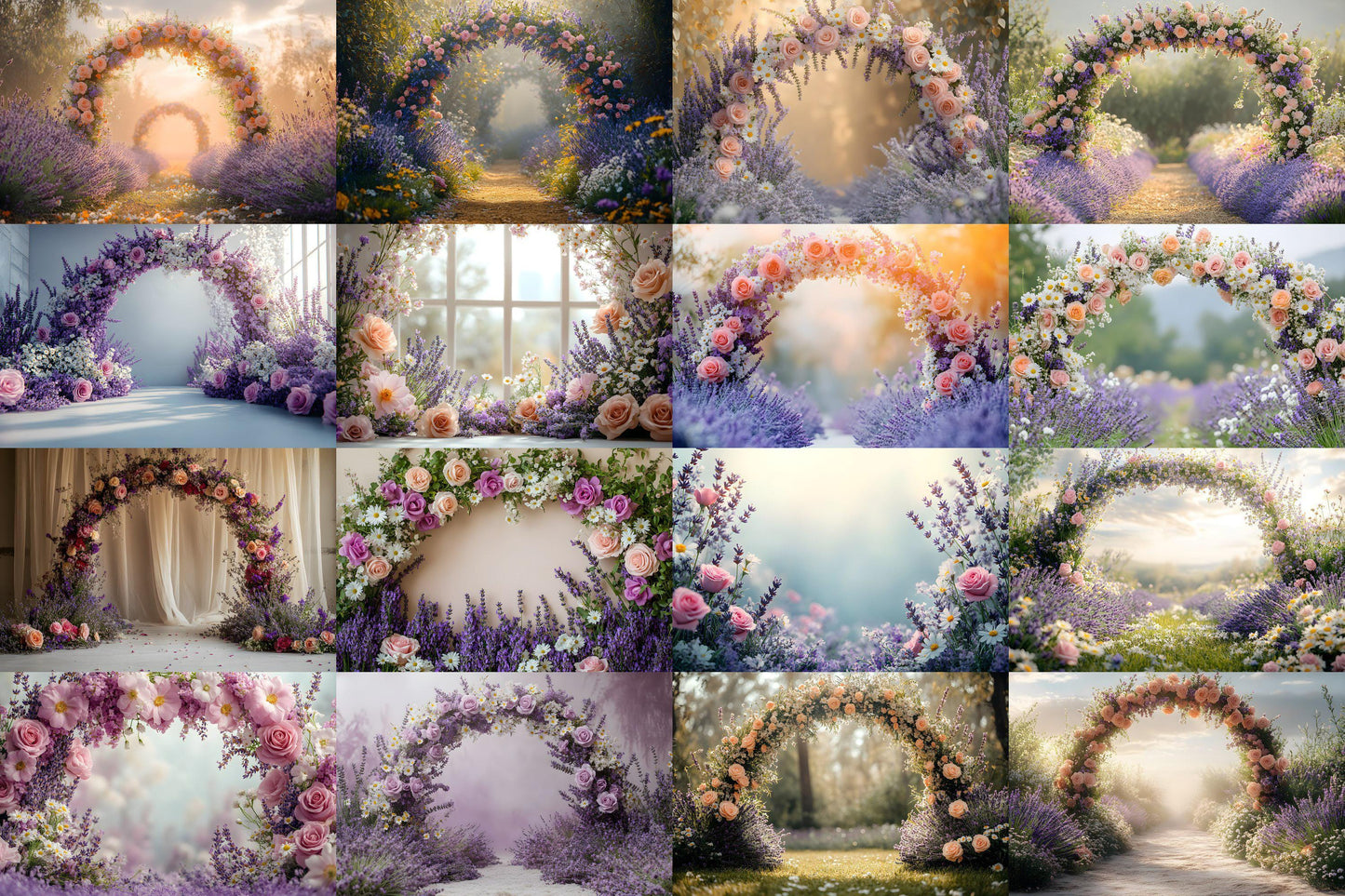 Wildflower Archway Photography Backdrop - Romantic Floral Digital Background for Weddings, Events & Spring Photoshoots