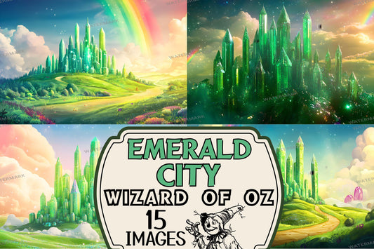 Emerald City Wizard of Oz Digital Backgrounds | Fantasy Green Cityscape Images | 1Magical Oz Backdrops | Dorothy Wizard of OZ Backdrops
