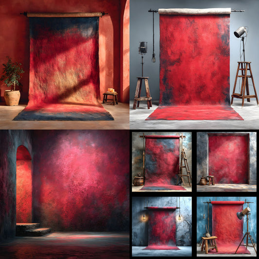 Abstract Red Painted Canvas Digital Backdrop, Artistic Photography Background for Unique Portraits, High-Resolution Textures, Square Format for Creative Projects