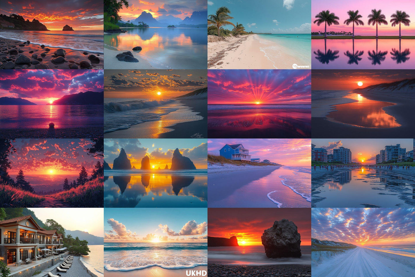 Beach Sunrise Backdrop: 19PNGs for Coastal Ocean Dawn Photography, Tropical Golden Hour Shore Scenes, Seaside Morning Digital Backdrops
