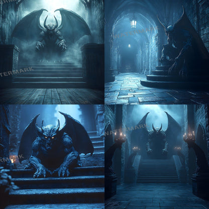Gothic Gargoyle Digital Backdrops - Dark Fantasy Medieval Castle Scenes - Spooky Photo Composite Overlays - Halloween Gothic Backgrounds