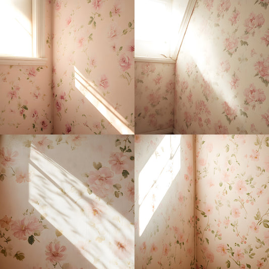 Vintage Floral Corner Light Wallpaper Backdrop, Elegant Photo Background for Portrait Photography, Digital Download Images