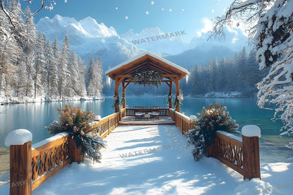 Snowy Mountain Wedding Backdrops - Romantic Alpine Digital Backgrounds