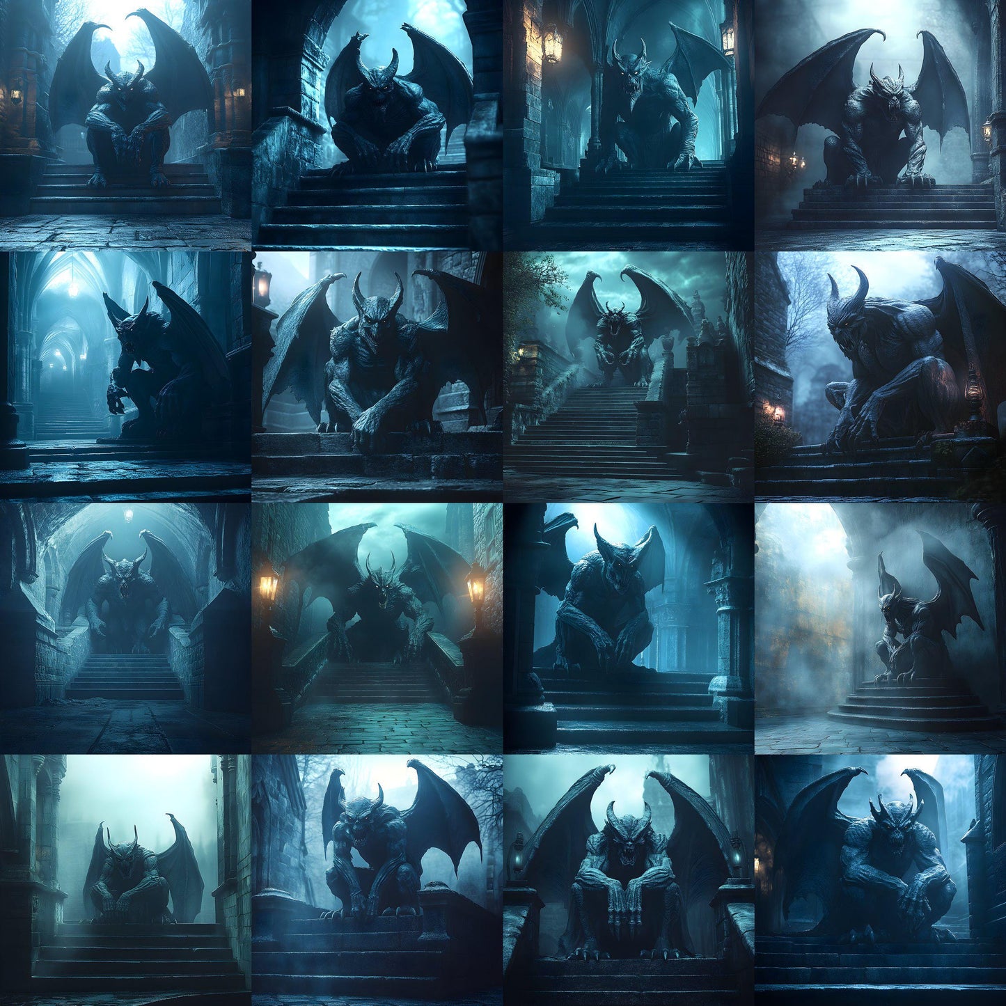 Gothic Gargoyle Digital Backdrops - Dark Fantasy Medieval Castle Scenes - Spooky Photo Composite Overlays - Halloween Gothic Backgrounds